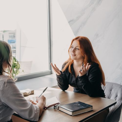 A therapist practices motivational interviewing with her client.